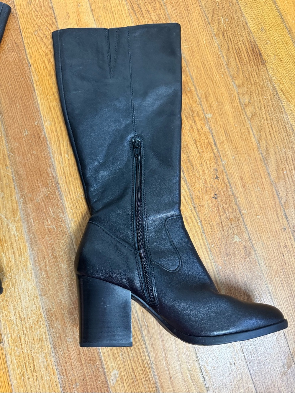 Born Black Leather Mid-Calf Block Heel Boots - Picture 9 of 11